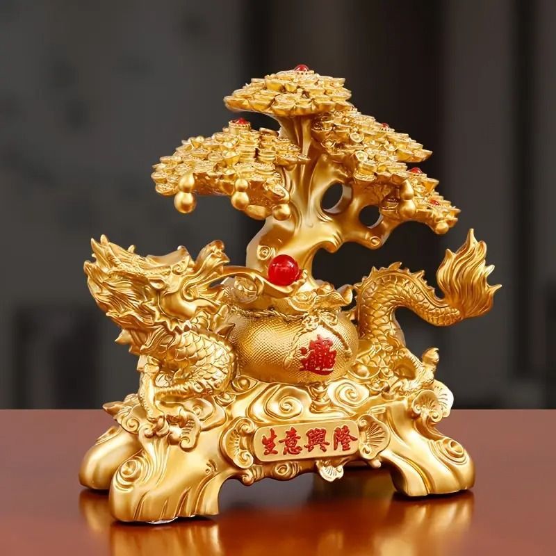 インテリア小物 金のなる木 龍 ドラゴン 竜 ゴールド 金 招財樹 富 繁栄 樹脂素材 高級感 運 開運 商売繁盛 黄金 オブジェ 置物 インテリア 玄関 リビング 風水縁起物 贈り物 プレゼント