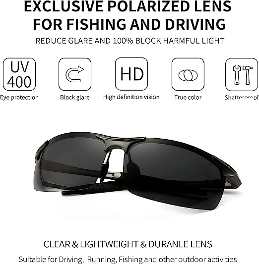 [SUNGAIT] 超軽量 角型 メンズ偏光サングラス UV400カット メタル