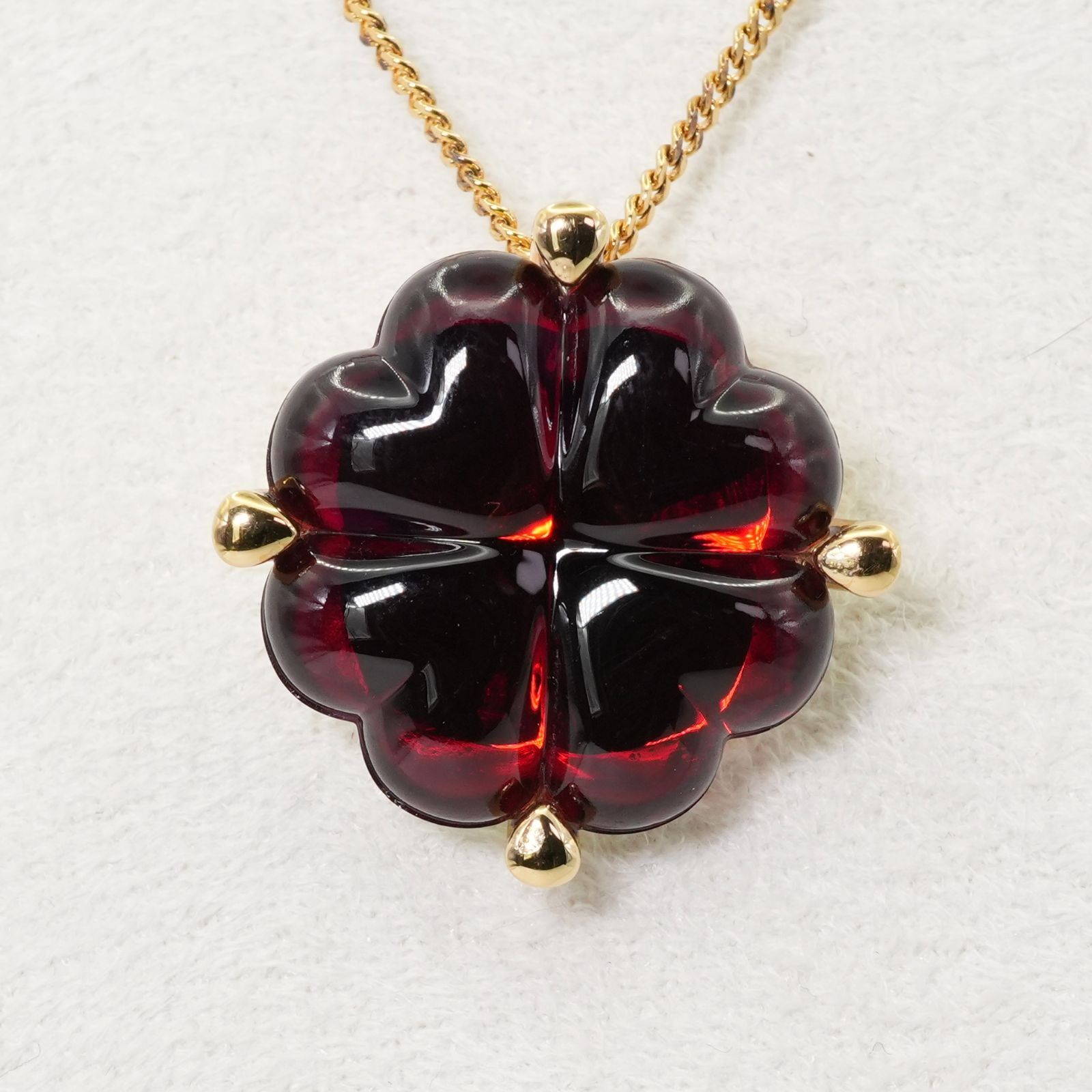 美品 バカラ クローバー ネックレス トレフル イリゼルビー/24-4684  