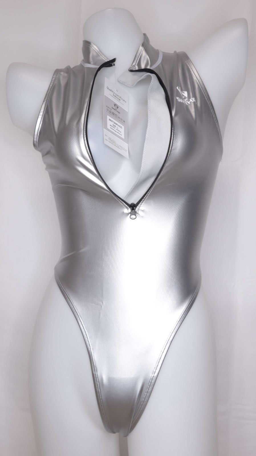 SWIMHXBY 競泳水着 レディース フロントジップ エナメル調