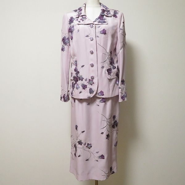 anc スズキノリオ Suzuki Norio スカートスーツ セットアップ 薄紫 オートクチュール 花モチーフ ビーズ レディース 965657