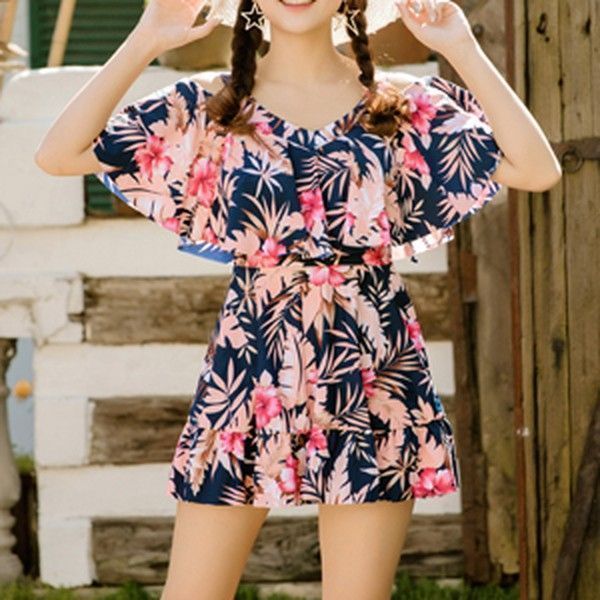 水着 レディース オフショルダー オールインワン フレア ぽっちゃり