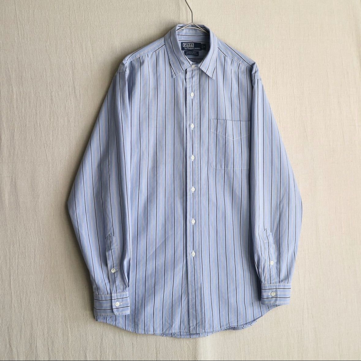 Ralph Lauren POLO by Ralph Lauren LOWELL long sleeve cotton striped shirt, men's XL size cotton Blue type light blue Vintage Second Hand