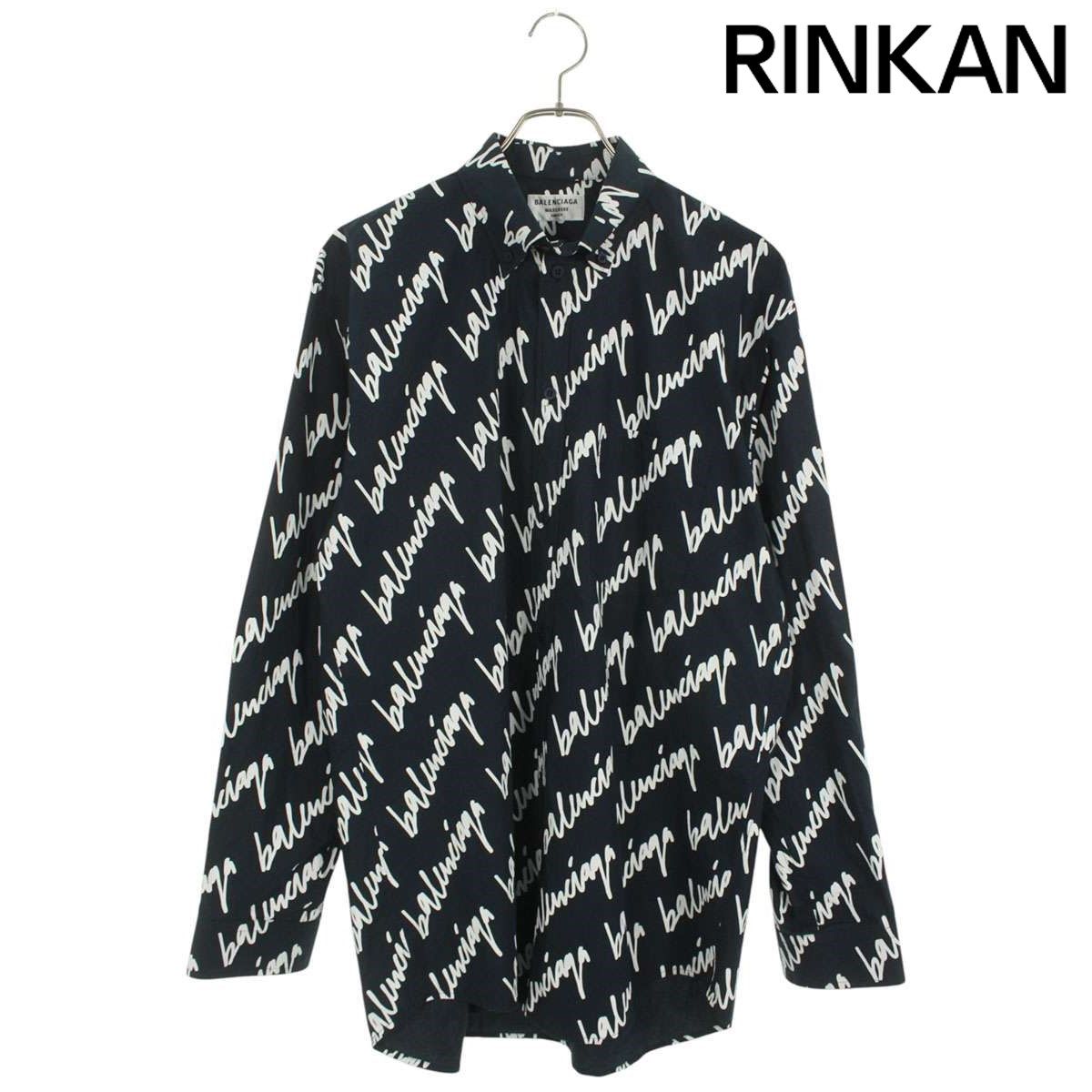バレンシアガ 22SS 658956 TLLJ4 ロゴプリントコットン長袖シャツ メンズ 34
