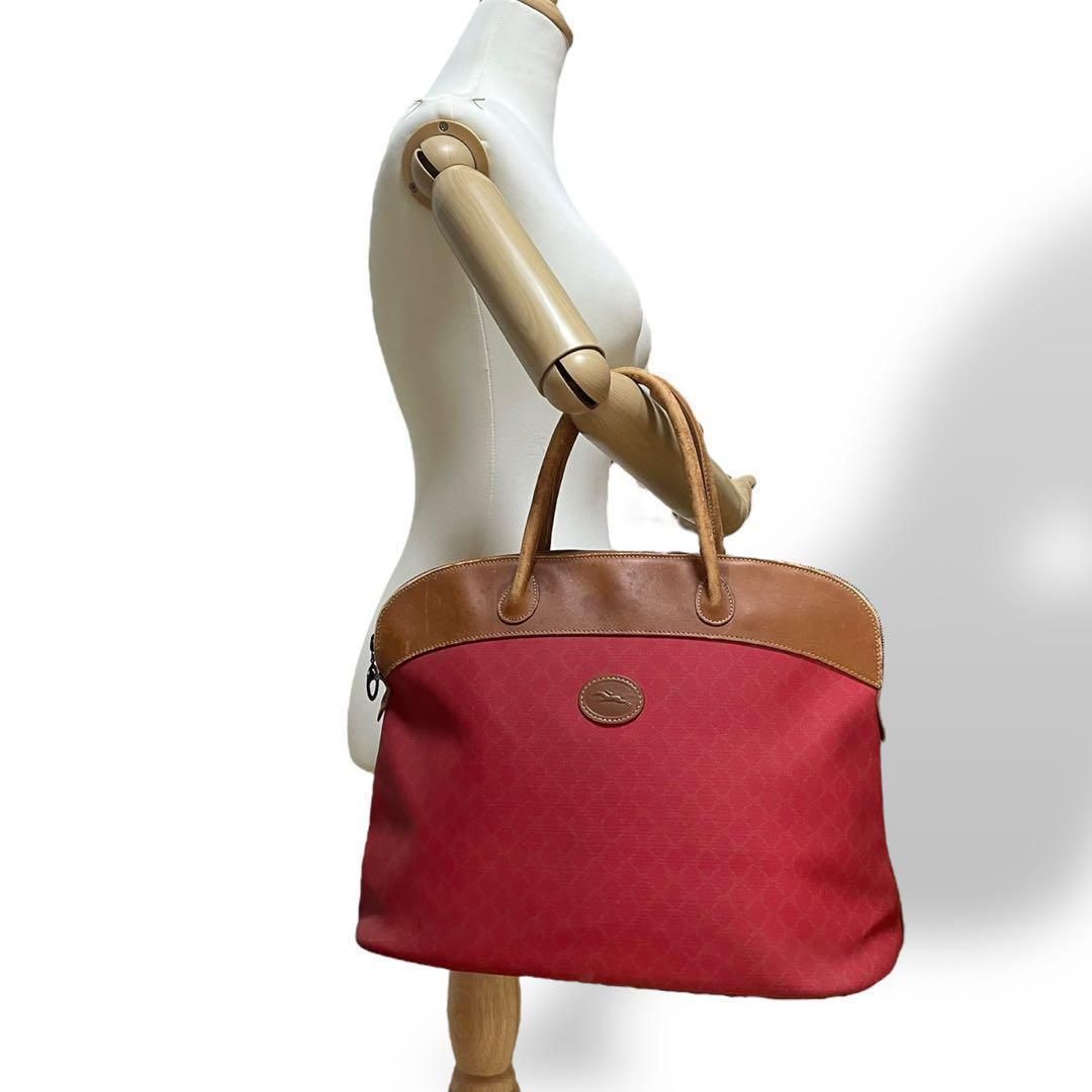 4881 LONGCHAMP ボストンバッグ キャンバス レザー レッド