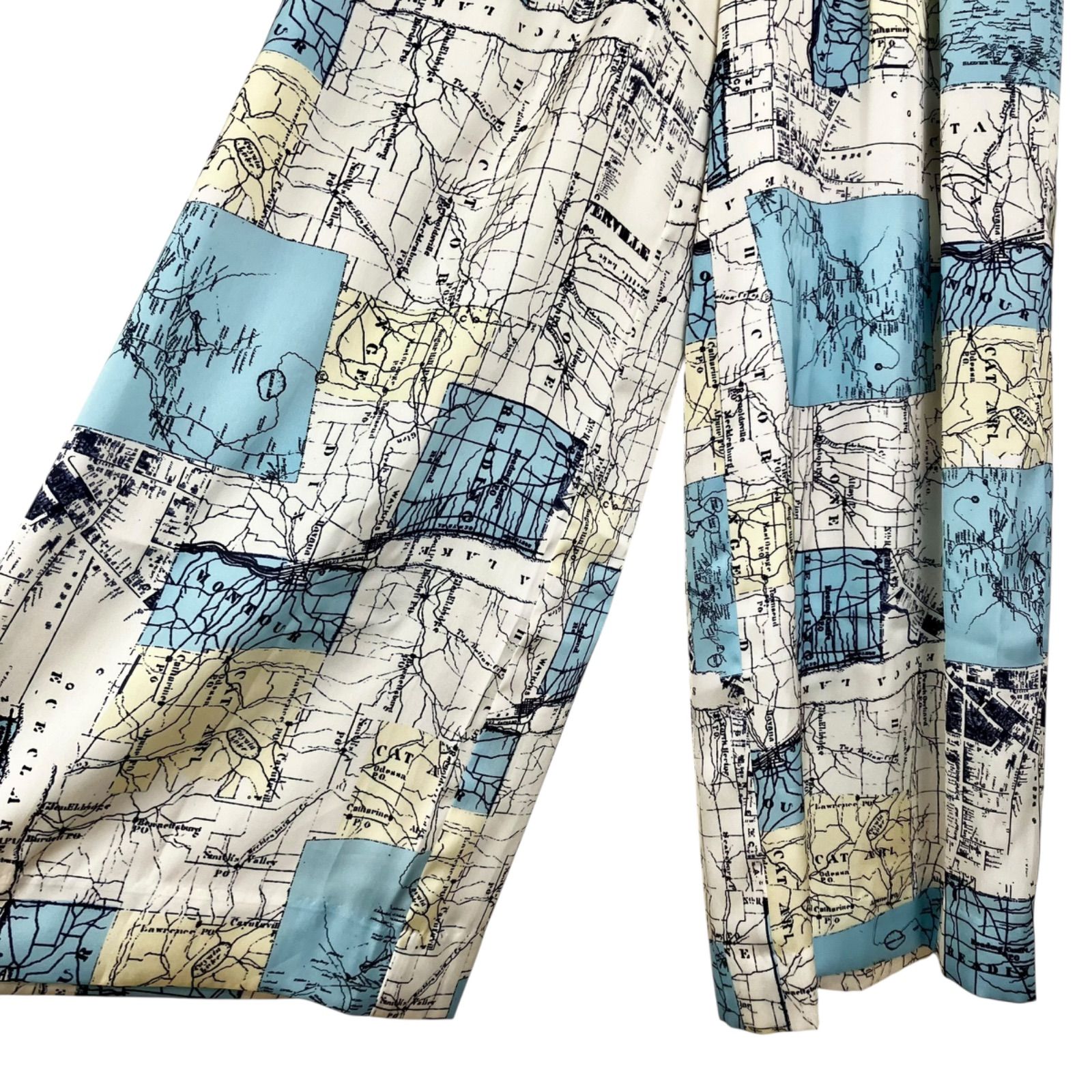 allureville マッププリントタックワイドパンツ 2 サックスブルー 水色