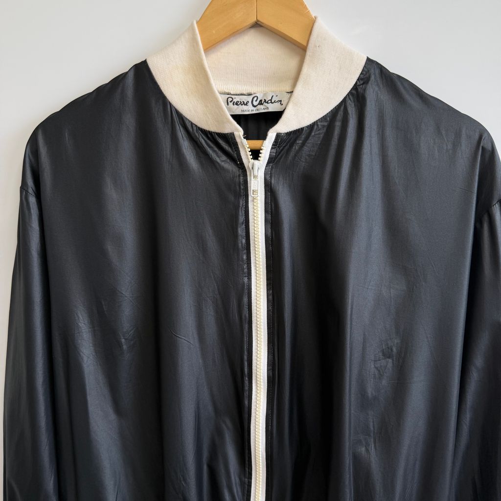 90s pierre cardin 短丈 トラックジャケット ブルゾン ブラック RUUBON】60/40 cloth track jacket / 60/40クロス トラック
