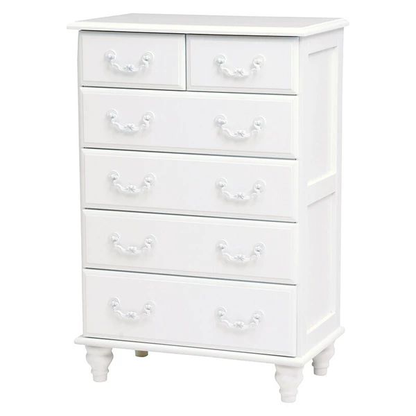 姫系 家具 アンティーク調 ハイチェスト ホワイト 5段6杯 幅60cm かわいい インテリア