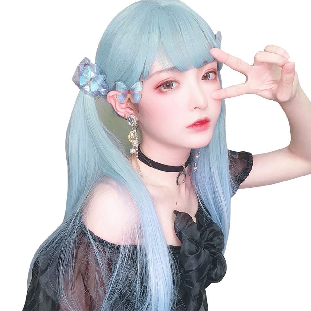 人気商品】水色 ブルー 耐熱 ネット付き 小顔効果 自然 ストレート wig レディース ウィッグ ウィッグ フルウィッグ ロング かつら - メルカリ