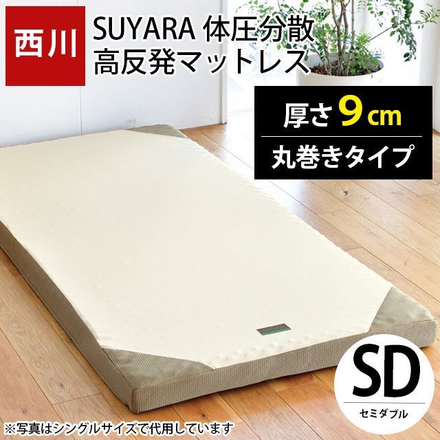 西川 SUYARA スヤラ 丸巻きマットレス セミダブル 高反発 敷き布団 圧縮 HSD-2460-10649GO