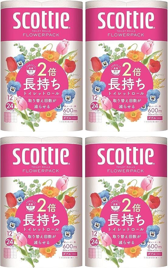 スコッティ フラワーパック 2倍巻き 12ロールで24ロール分 トイレット 50mダブルx4個セット