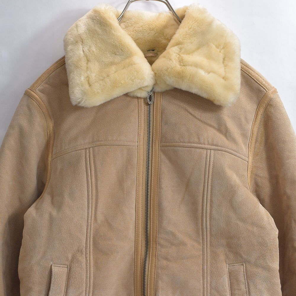 古着 vintage スウェードレザーブルゾン ベージュ リブ 裏ストライプ ヴィンテージ ピッグスウェードレザーブルゾン 本革 豚革 短丈