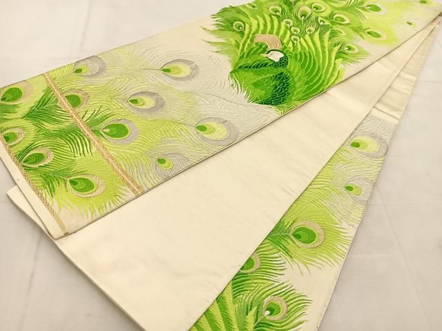 平和屋着物◎六通柄袋帯 唐織 富貴慶鳥文 孔雀 金銀糸 正絹 逸品