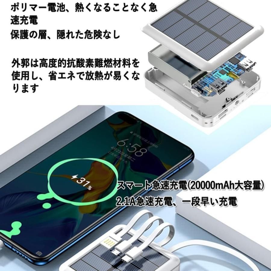 ソーラーモバイルバッテリー 20000mAh 急速充電 ソーラー 軽量