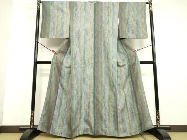 平和屋着物▽上質なお召 単衣 格子 正絹 逸品 DAAT9125az