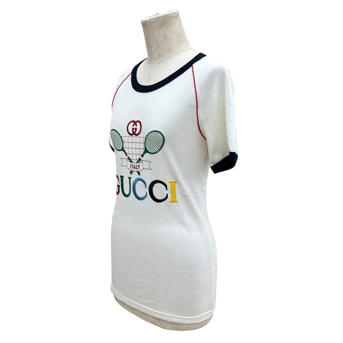 GUCCI Tシャツ カットソー 刺繍 テニスラケット オフホワイト マルチ