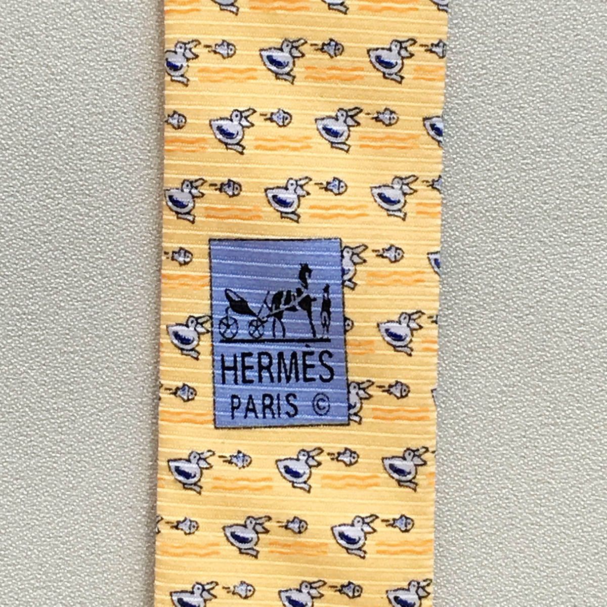 美品 エルメス HERMES ネクタイ シルク100% フランス製 オレンジ
