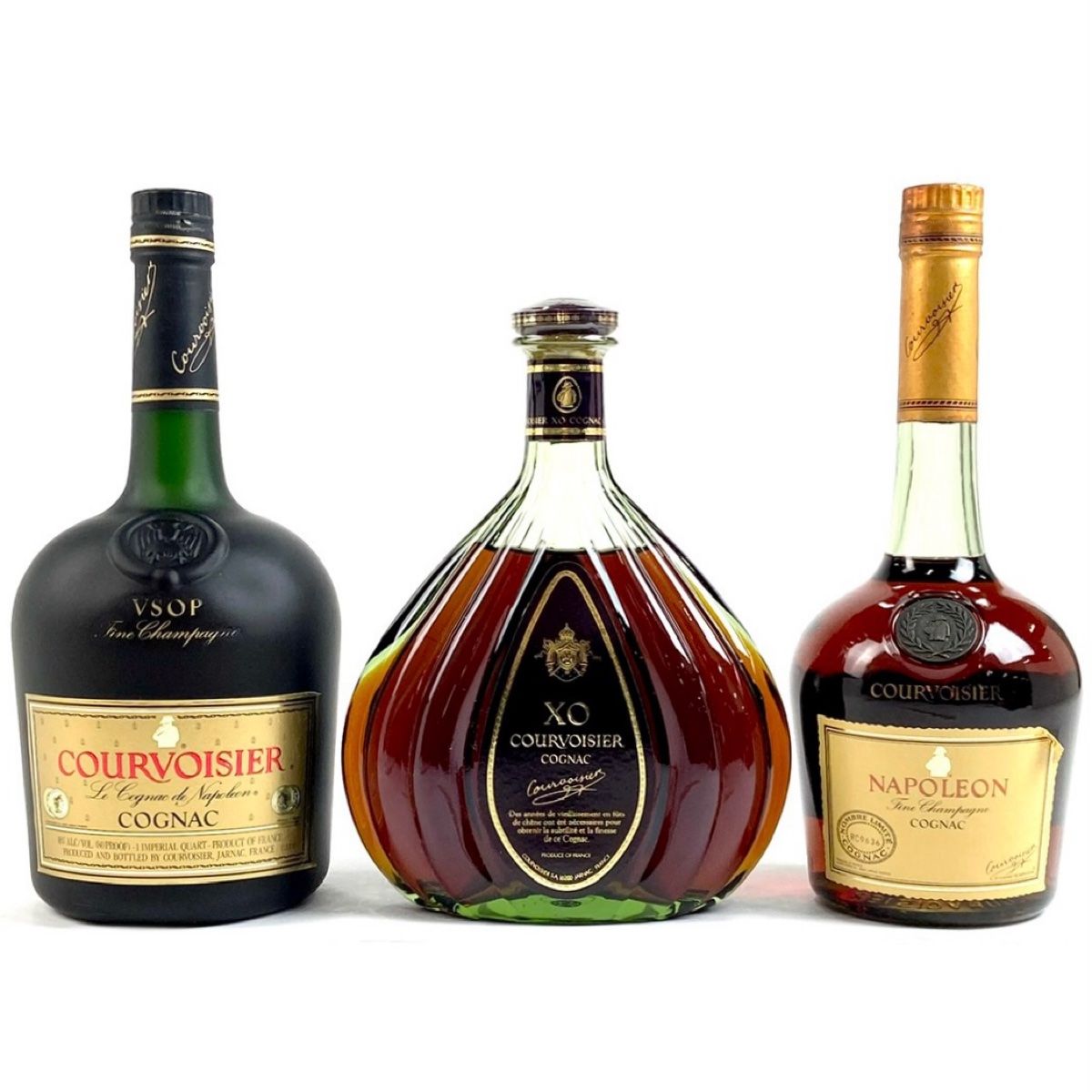 3本 クルボアジェ Courvoisier VSOP XO グリーンボトル ナポレオン 現行 グリーンボトル コニャック 700ml ブランデー セット  【古酒】 - メルカリ