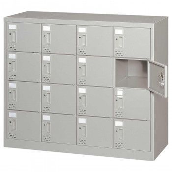 シューズロッカー 4列4段扉付 シリンダー錠タイプ ニューグレー COM-SC-16WA