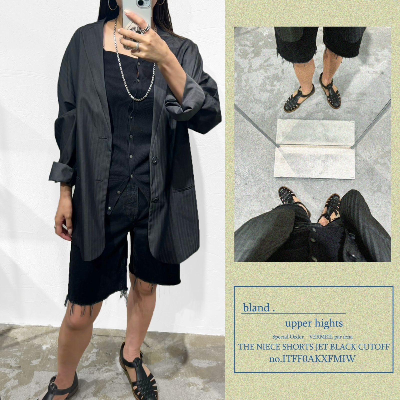 upper hights (アッパーハイツ) VERMEIL par iena別注 THE NIECE SHORTS JET BLACK CUTOFF  18B204902JTC デニムパンツ レディース ブラック 23 - メルカリ