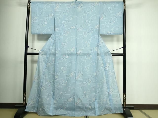 平和屋1□夏物 小紋 紗 ペイズリー花唐草文 洗える着物 CAAE7171yc