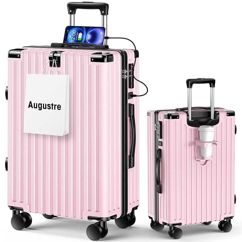 [Augustre] スーツケース 機内持ち込み 超軽量 キャリーケース 大型 軽量 多機能 キャリーバッグ 静音 耐衝撃 ダブルキャスター S/M/Lサイズ カップホルダー付 USB充電機能 隠しフック機能 360度回転 TSAローク搭載 ファスナー式  0