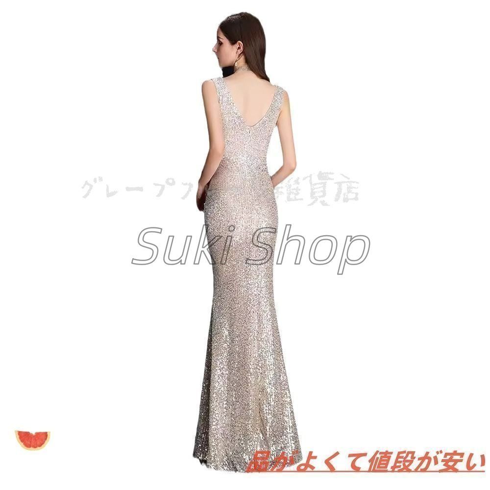 シルバードレス スパンコール セクシー タイト ロング ロング
