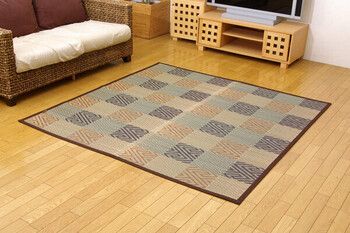 カーペット 純国産 い草花ござカーペット ブラウン江戸間2畳 約174×174cm 五風