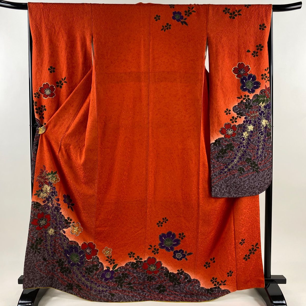 振袖フルセット 裄69.2cm 身丈163cm 辛子色正絹 L サイズ 2745 振袖 身丈168cm 裄丈67cm M 袷 桜 牡丹 刺繍 箔 クリーム 正絹 美品