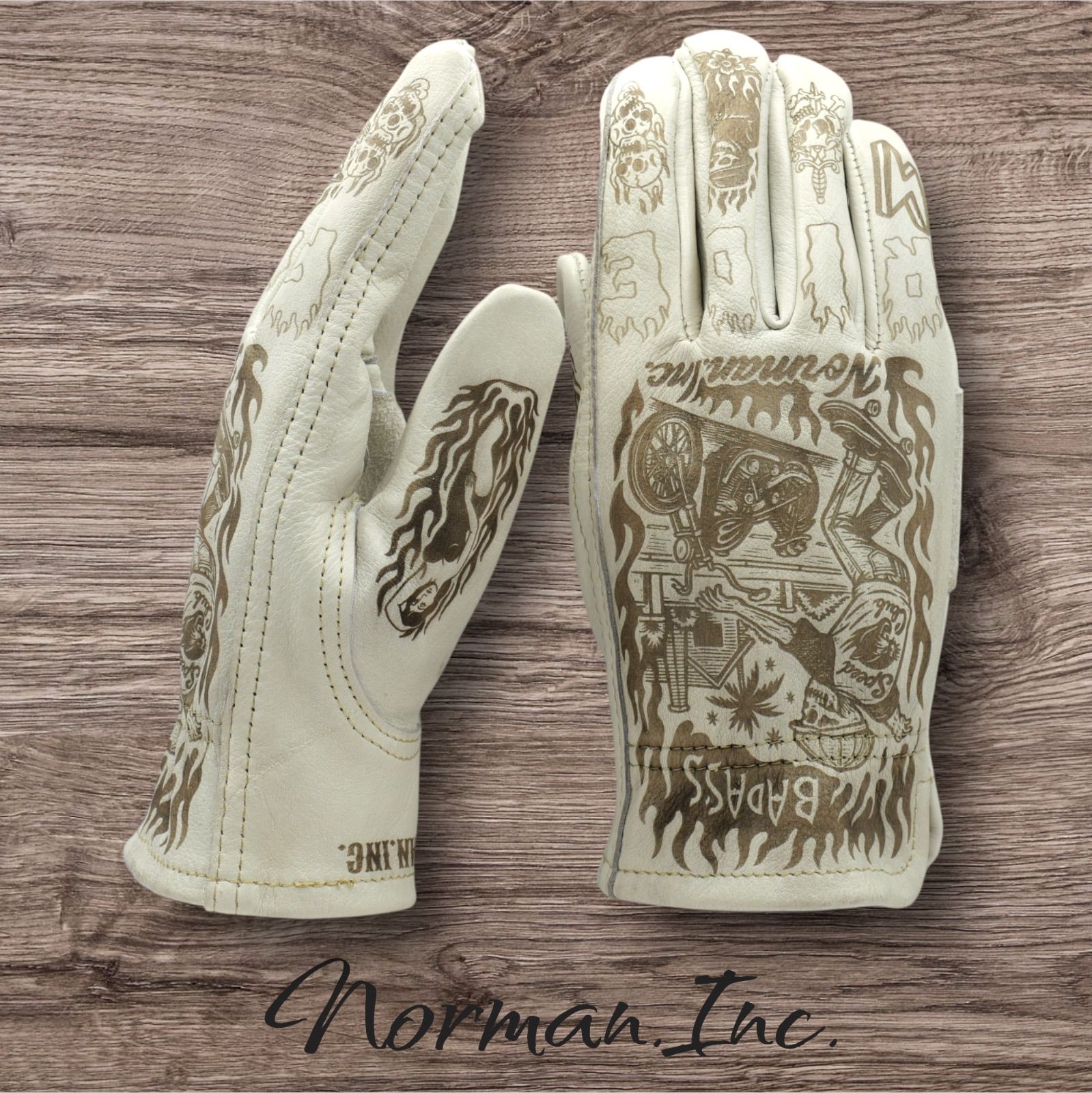 牛革 レザーグローブ ホワイト 白 アメリカン バイク ハーレー