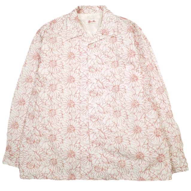 SYUMAN. シュウマン 23SS 日本製 Sunflower Open Collar Shirts ひまわり刺繍 オープンカラーシャツ AD23ss-06 1 WHITE/RED SYU.HOMME 定価55,000円 長袖 開襟 トップス g23514