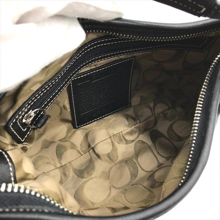 良品 COACH コーチ レザー ステッチ ハンド バッグ ブラック
