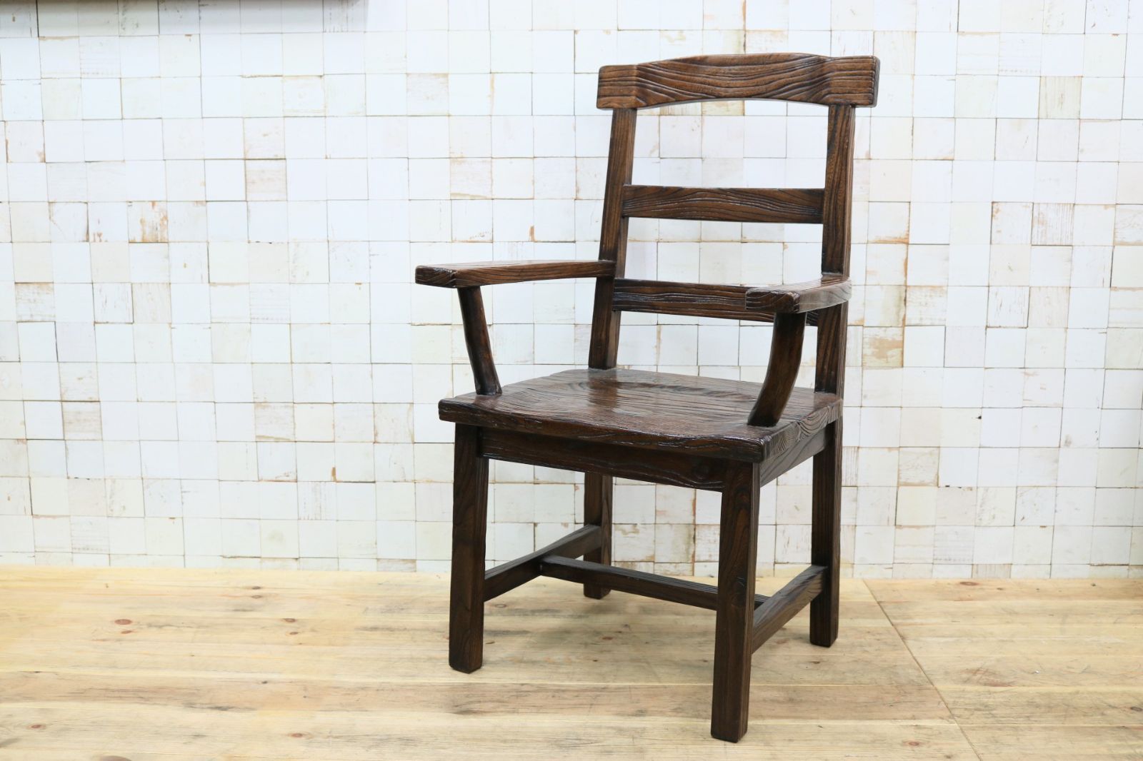 GMIS291B○アジアンリゾート ヴィンテージ ウッドチェア アームチェア ダイニングチェア 椅子 和モダン 民藝風 レトロ チェア