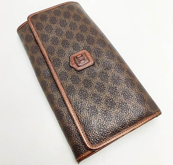 美品　セリーヌ　長財布　マカダム柄　ブラウン　レザー　スナップボタン セリーヌ 長財布 マカダム柄 ブラウン レザー スナップボタン