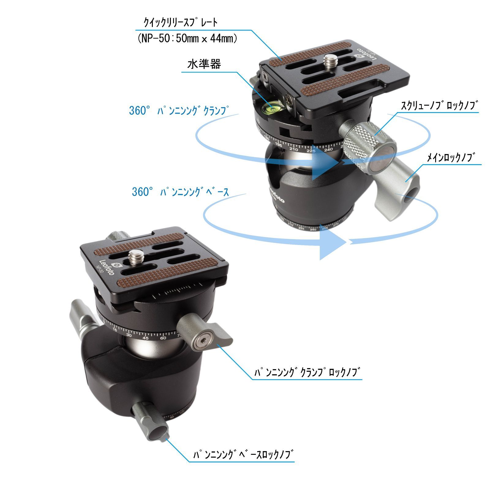 Leofoto LH-30R 自由雲台 パンニングクランプ搭載 アルカスイス互換 NP ...