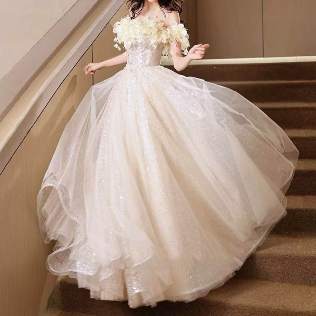 お花のデザインがゴージャスな長袖のオフショル ロングドレス お花のデザインが可愛い ゴージャスなオフショル ロングドレス - メルカリ