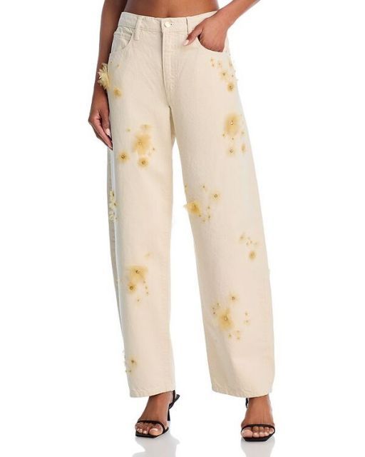 【送料無料】 フレーム レディース デニムパンツ ボトムス Embellished Low Slung Barrel Jeans in Vanilla Bean Vanilla Bean