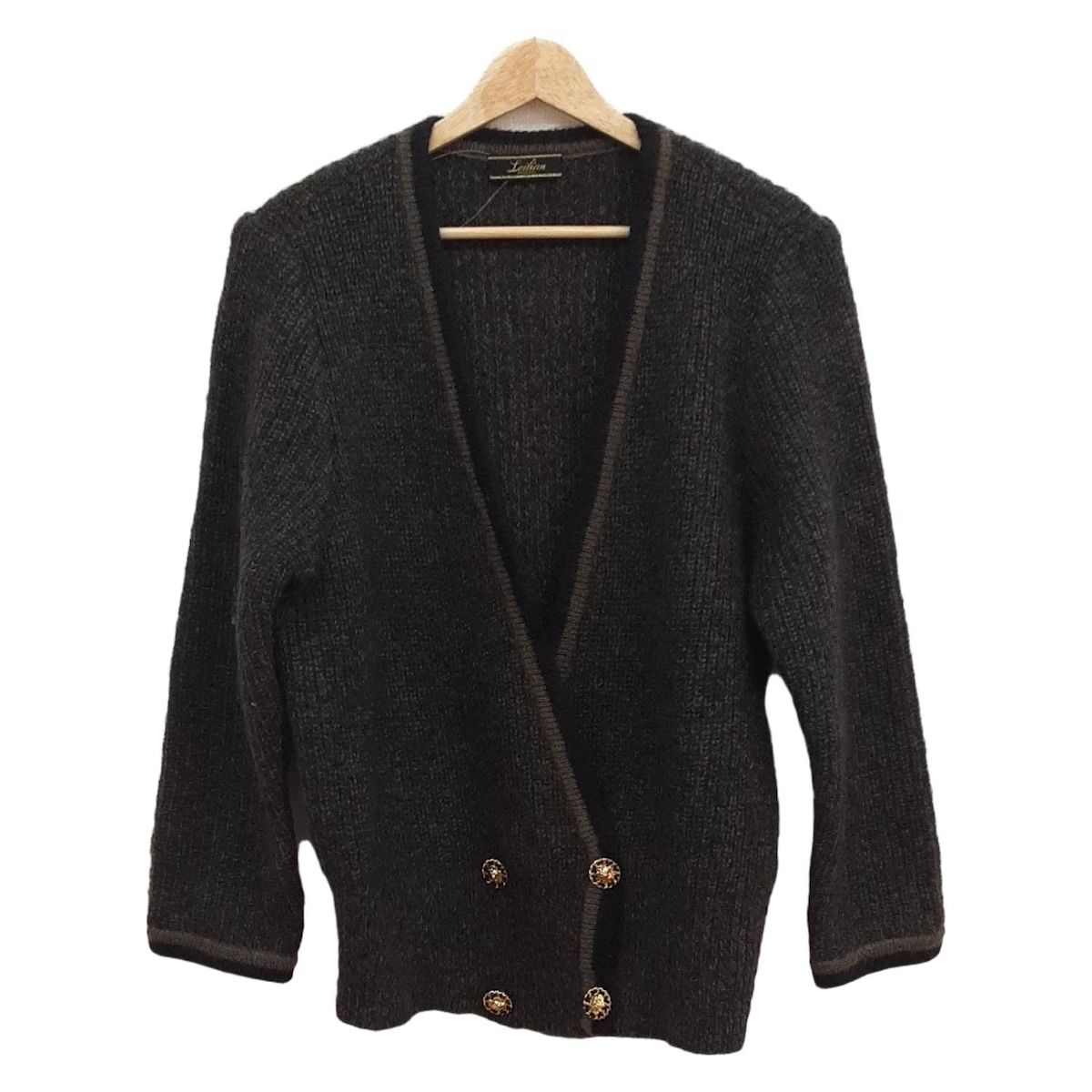 Leilian レリアン カーディガン レディース - 黒×ライトブラウン 長袖