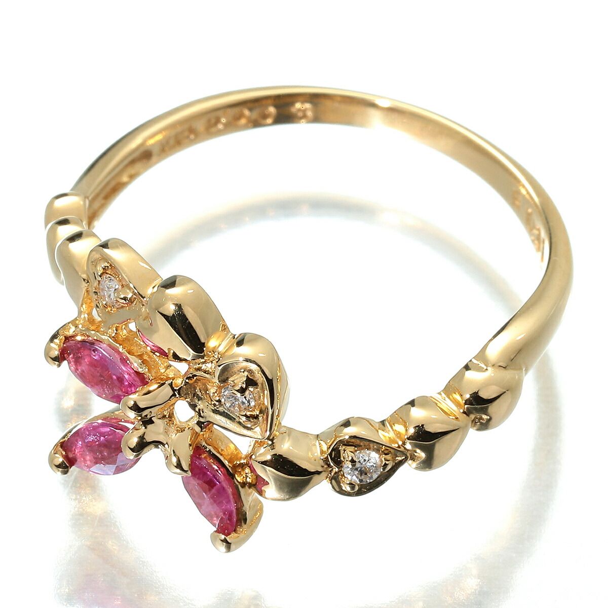 スモールハートデザインリング 指輪 ルビー 0.31ct ダイヤモンド K18  