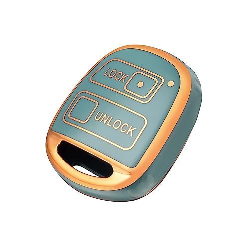 Gold Blue OFFCURVE トヨタ/ダイハツ用 スマート キーケース キーカバー 2ボタン 耐衝撃 スクラッチ防止 キーホルダー オシャレ 手触りいい 高級 電波障害なし パッソ bB ヴィッツ エスティマ オー