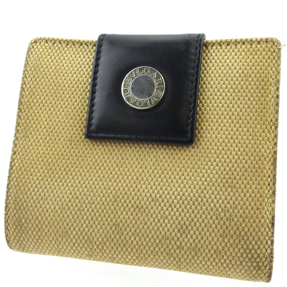 お値下 新品未使用 BVLGARI ベージュ 二つ折り財布 ブルガリ BVLGARI 二つ折り財布 ロゴボタン 異素材コンビ ベージュ