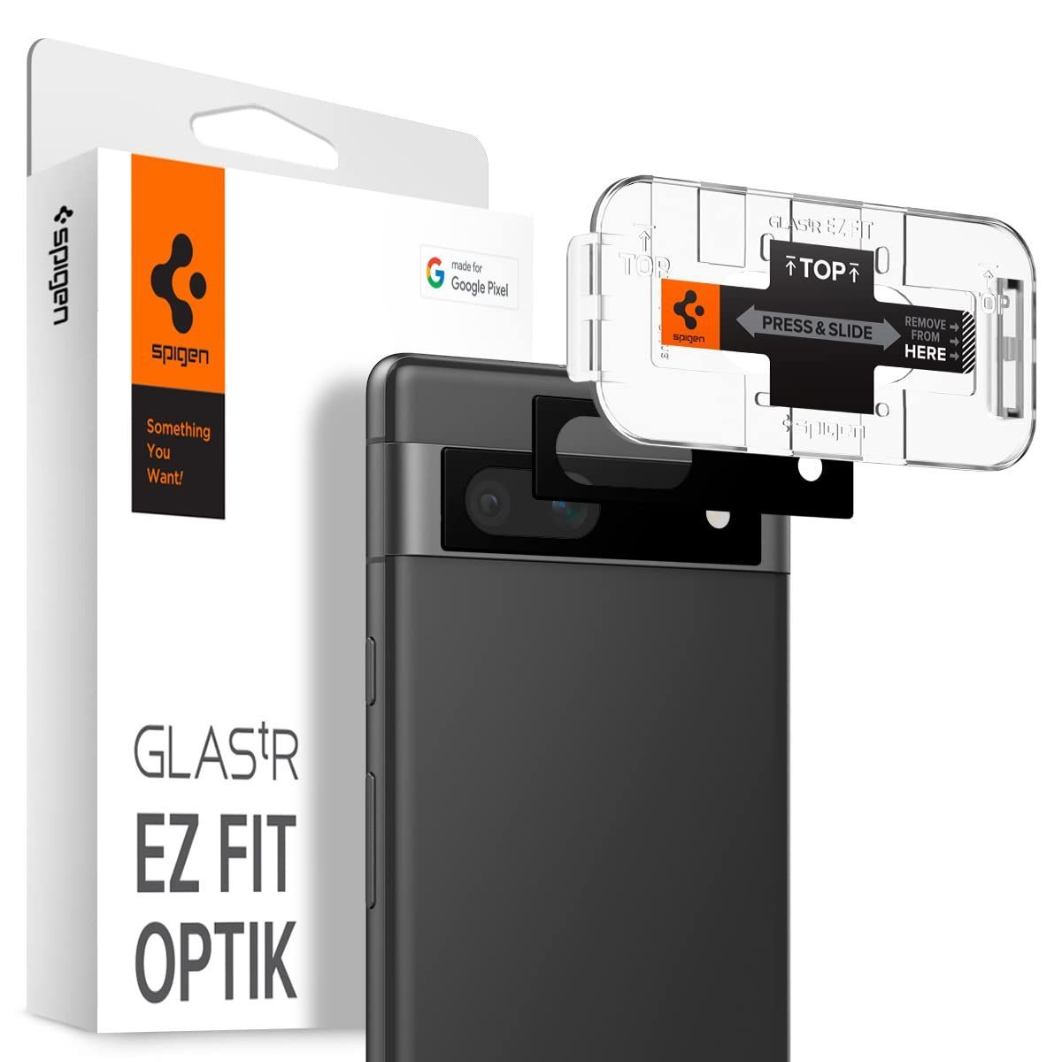 Spigen Glas.tR EZ Fit Optik カメラ保護フィルム Google Pixel 7a 用、2枚入り、ブラック