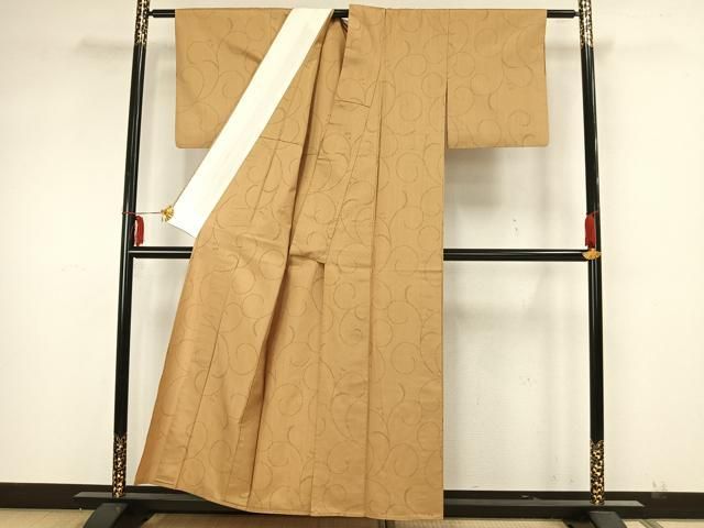 平和屋着物▽上質な紬 単衣 市松亀甲文様 正絹 逸品 AAAZ1439fy