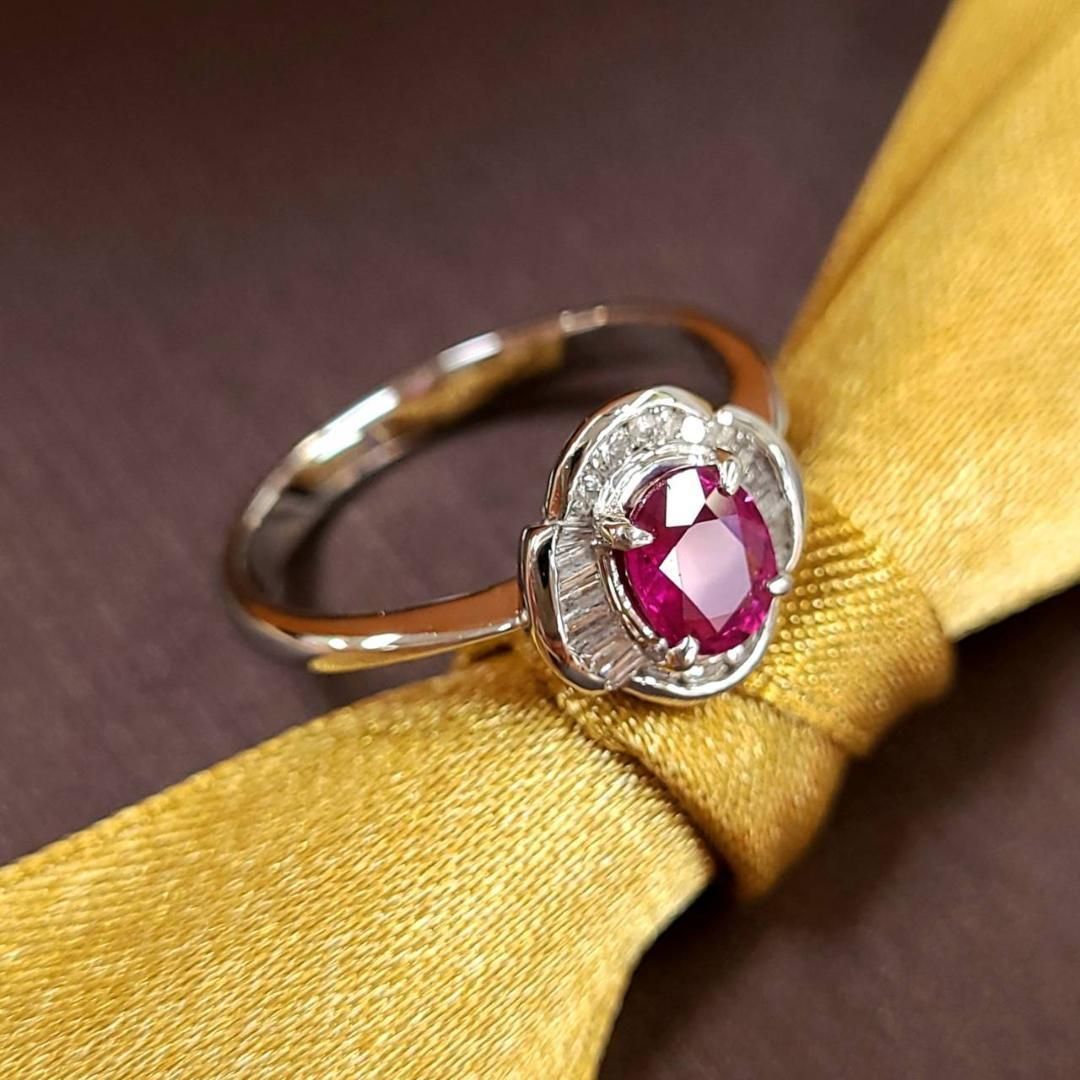 0.9ct ルビー ダイヤモンド PT900 プラチナ リング 鑑別書付 指輪 7月