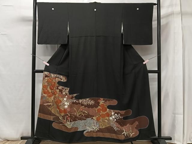 平和屋着物▽豪華黒留袖 寿光織 孔雀 金糸 正絹 逸品 DABB1505fe 正絹 逸品