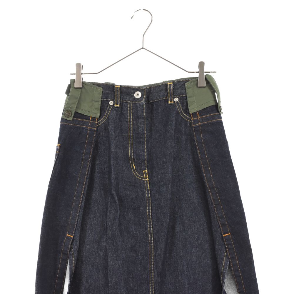 Sacai (サカイ) 20SS Denim Skirt ナイロンツイルドッキングデニムスカート インディゴネイビー/カーキ レディース  20-04926 - メルカリ