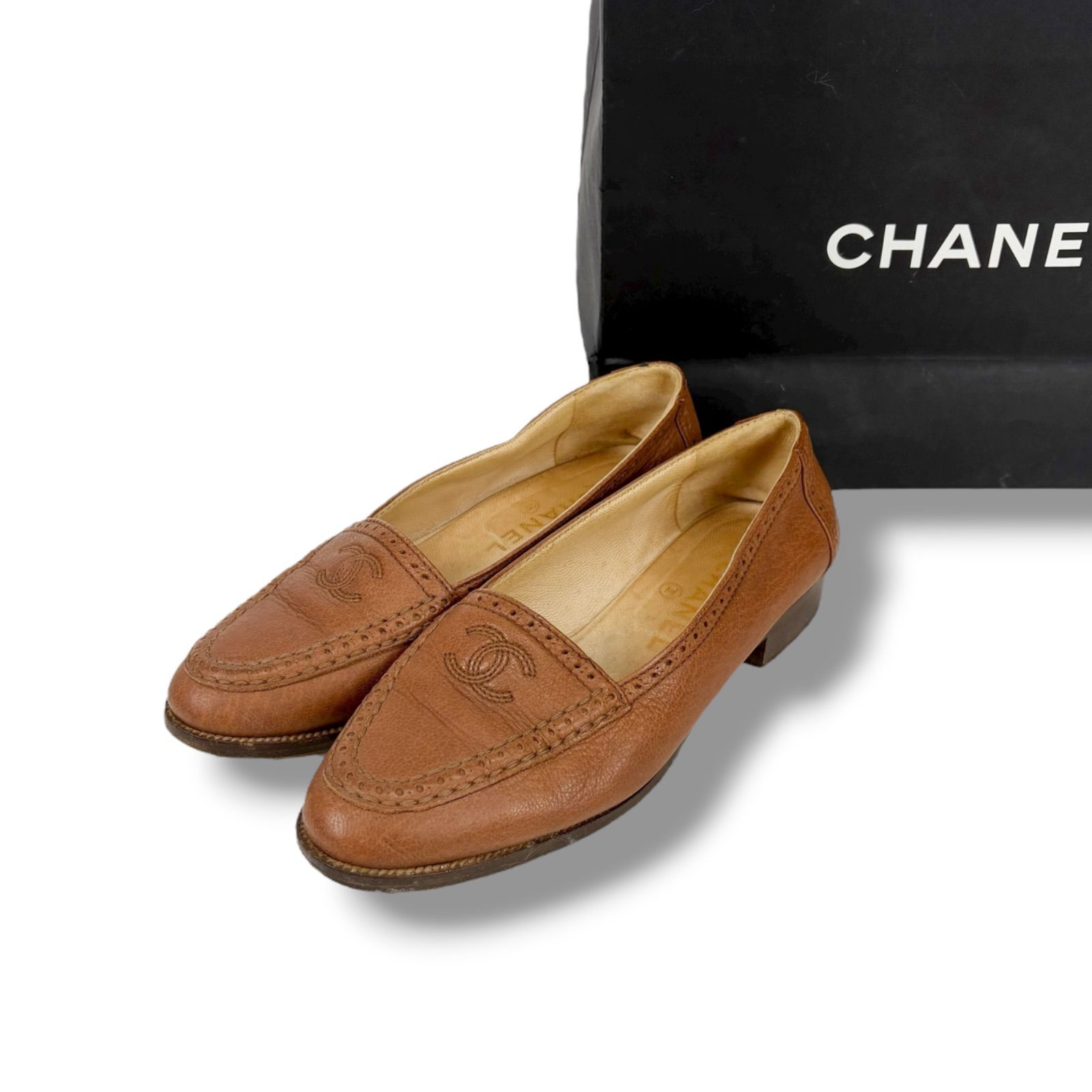 シャネル CHANEL ココマーク ステッチ ローファー ブラウン レザー 36ハーフ 23.5cm