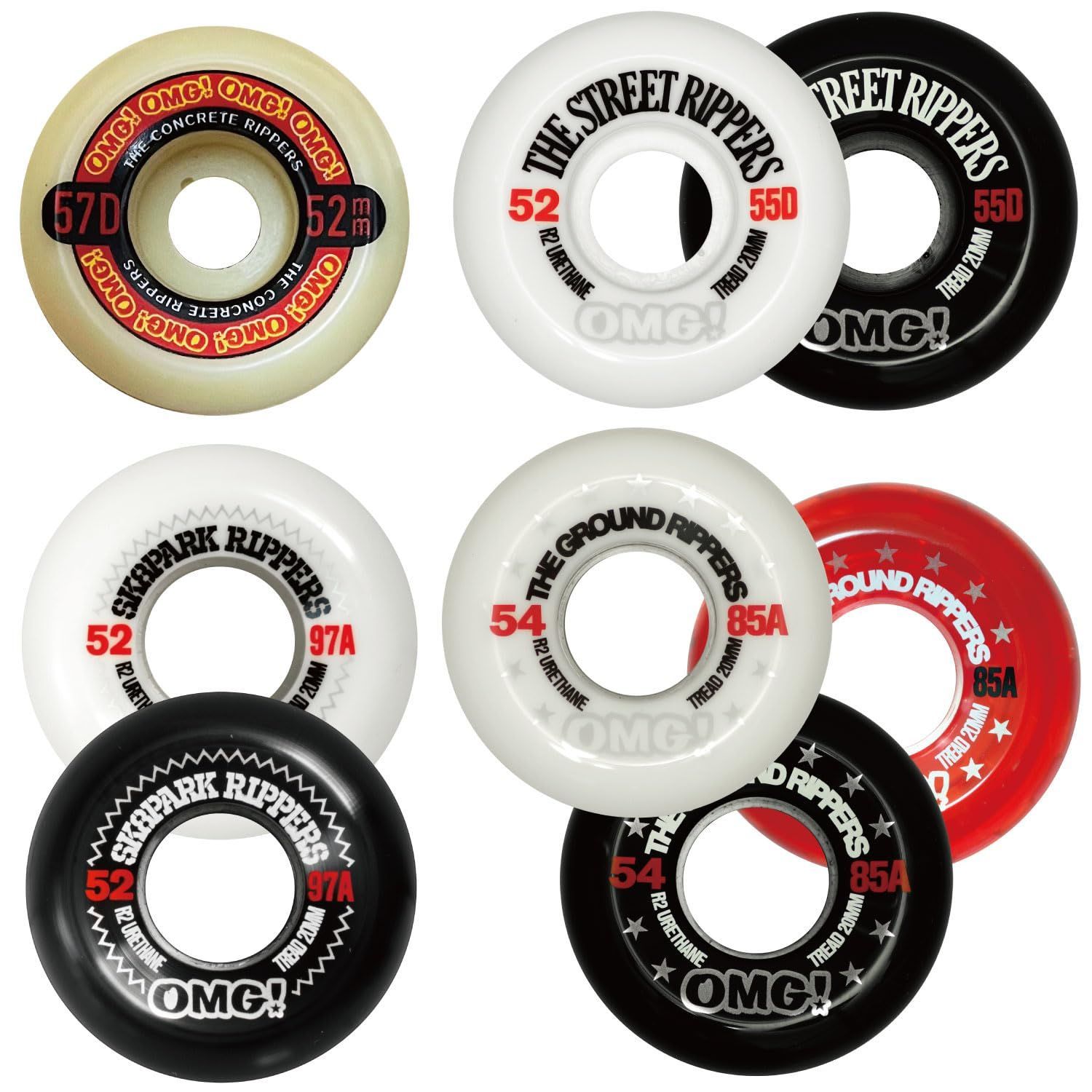 56mm 54mm 60mm 52mm 55D 97A 85A ４個１セット ウィール スケートボード スケボー オーエムジー(OMG!)