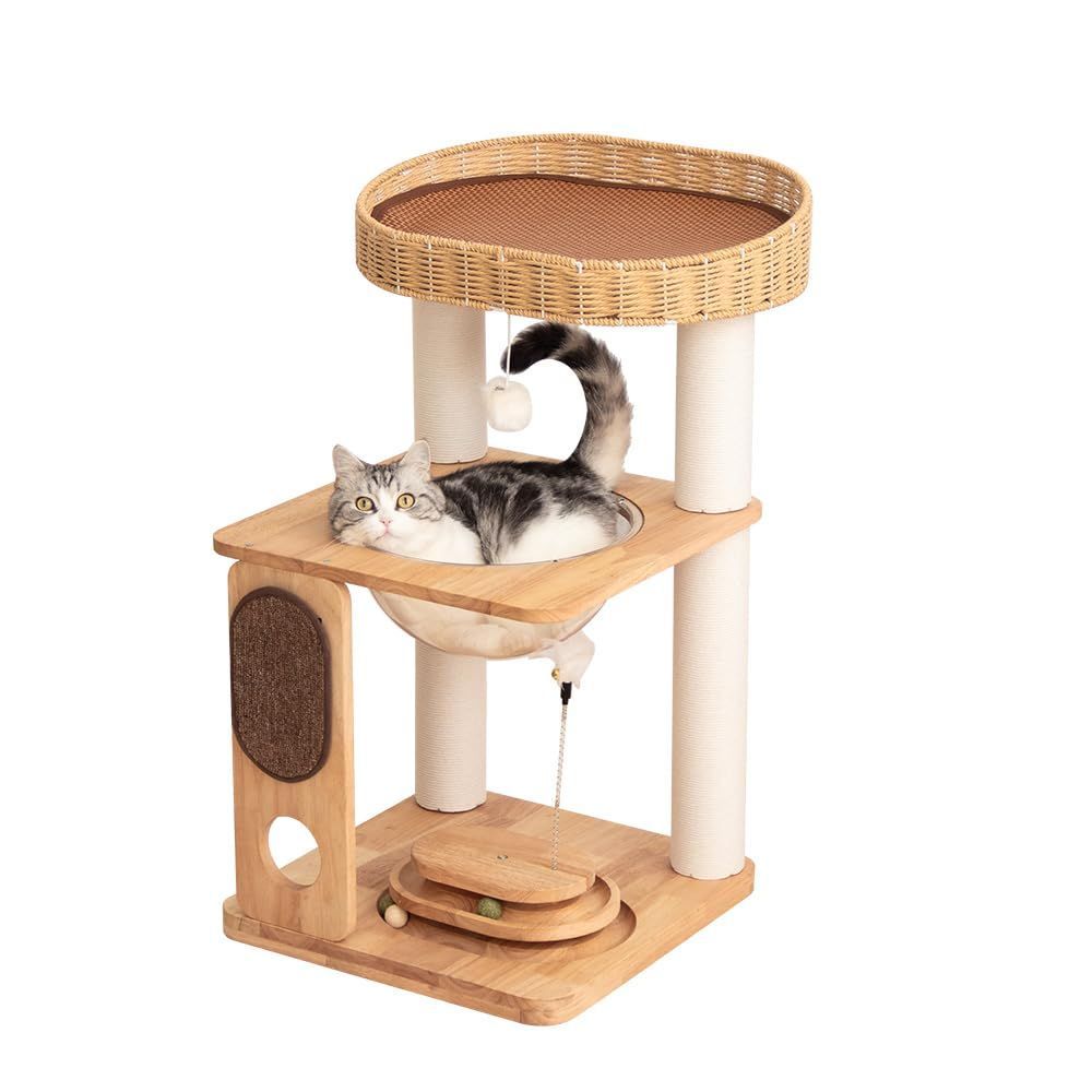 据え置き 宇宙船 販売元LULUCAT OFFICIAL 回転ボール 木製 スリム コーナー 天然木 おしゃれ キャットタワー クリアボウル 木登り 多頭飼い 子猫 キャットツリー コンパクトで多機能 猫タワー インテリア 安定感 シンプル L