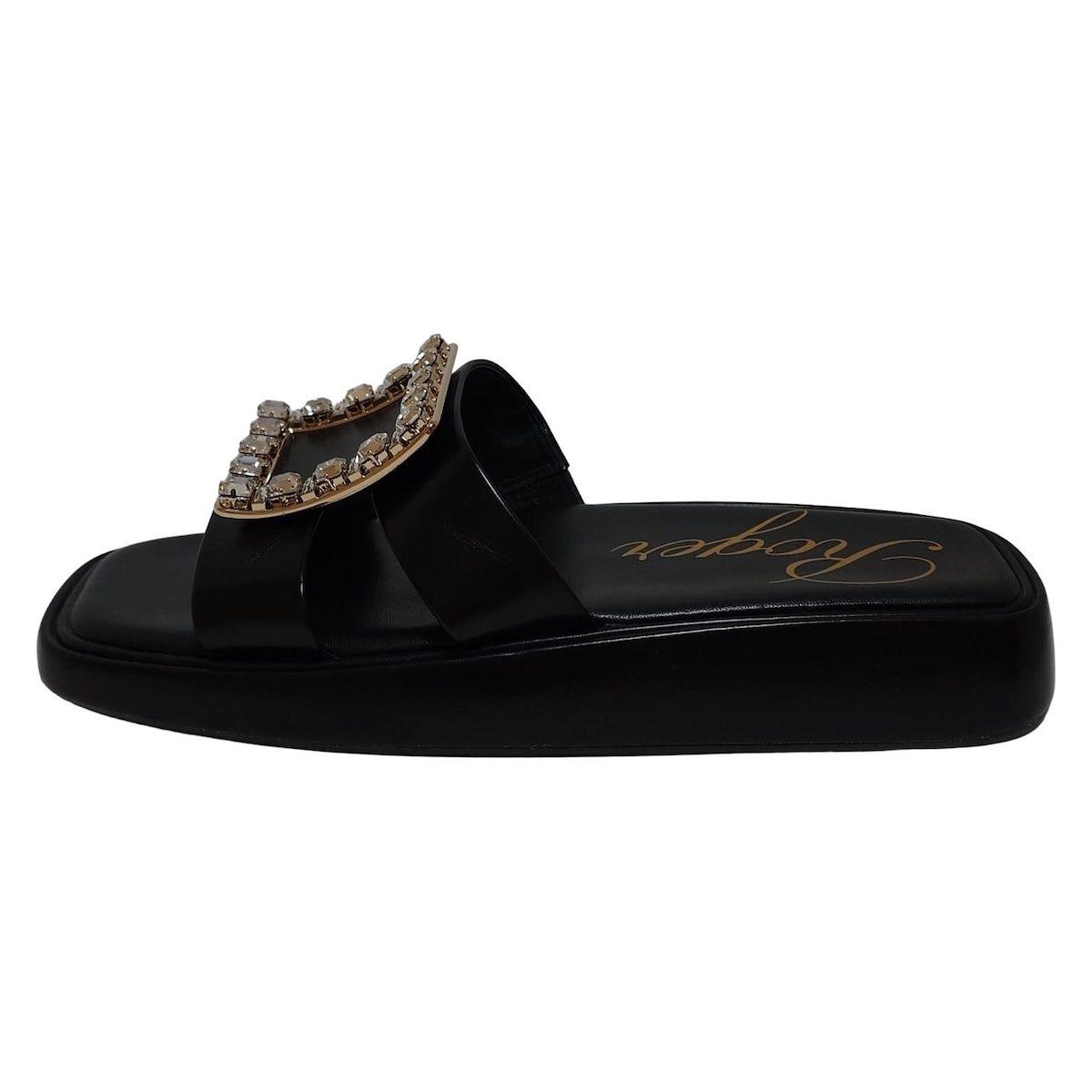 RogerVivier ロジェヴィヴィエ サンダル 39 レディース - 黒 ビジュー レザー